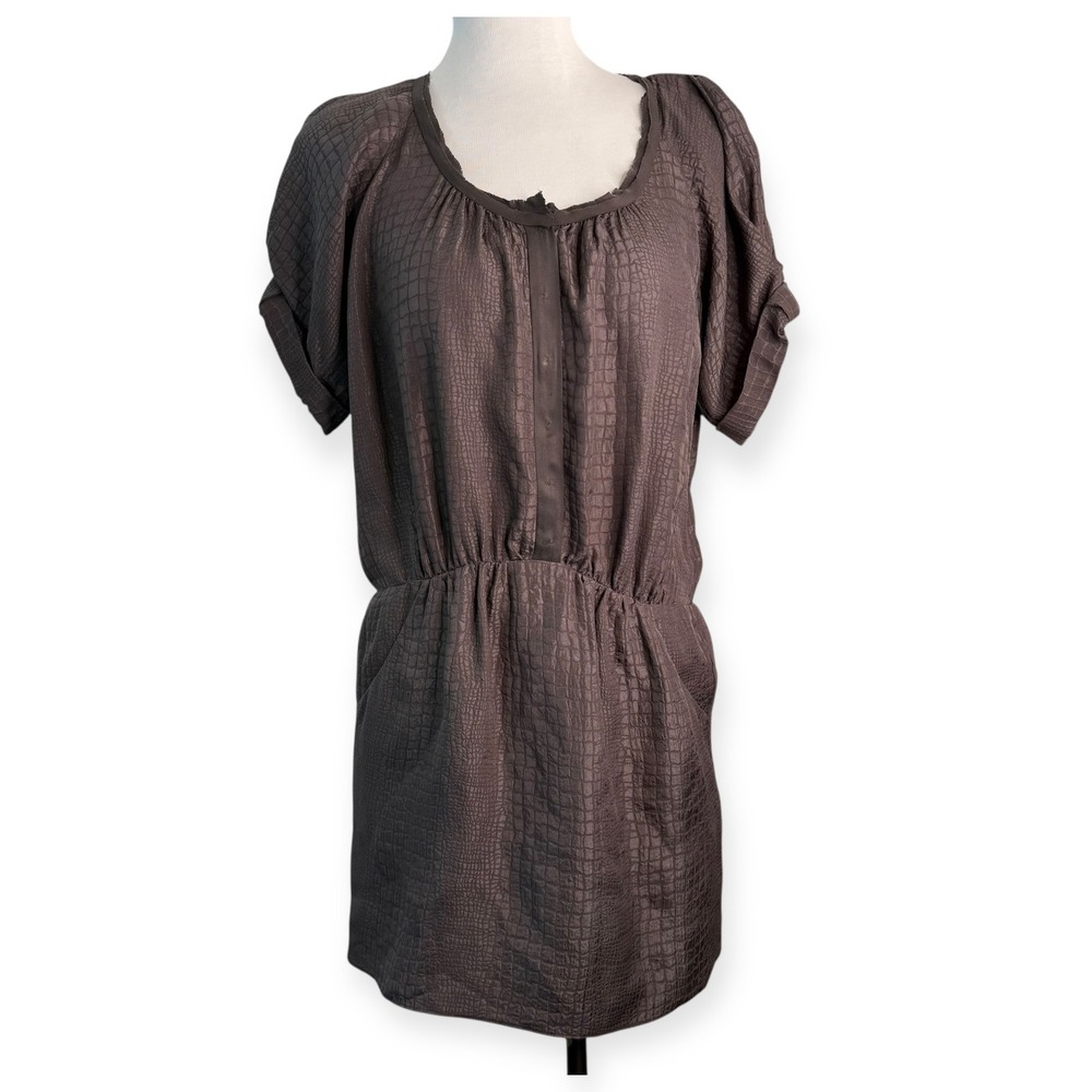 Rebecca Taylor Charcoal Grey Silk‎ Sheath Dress Short Sleeve Size 2